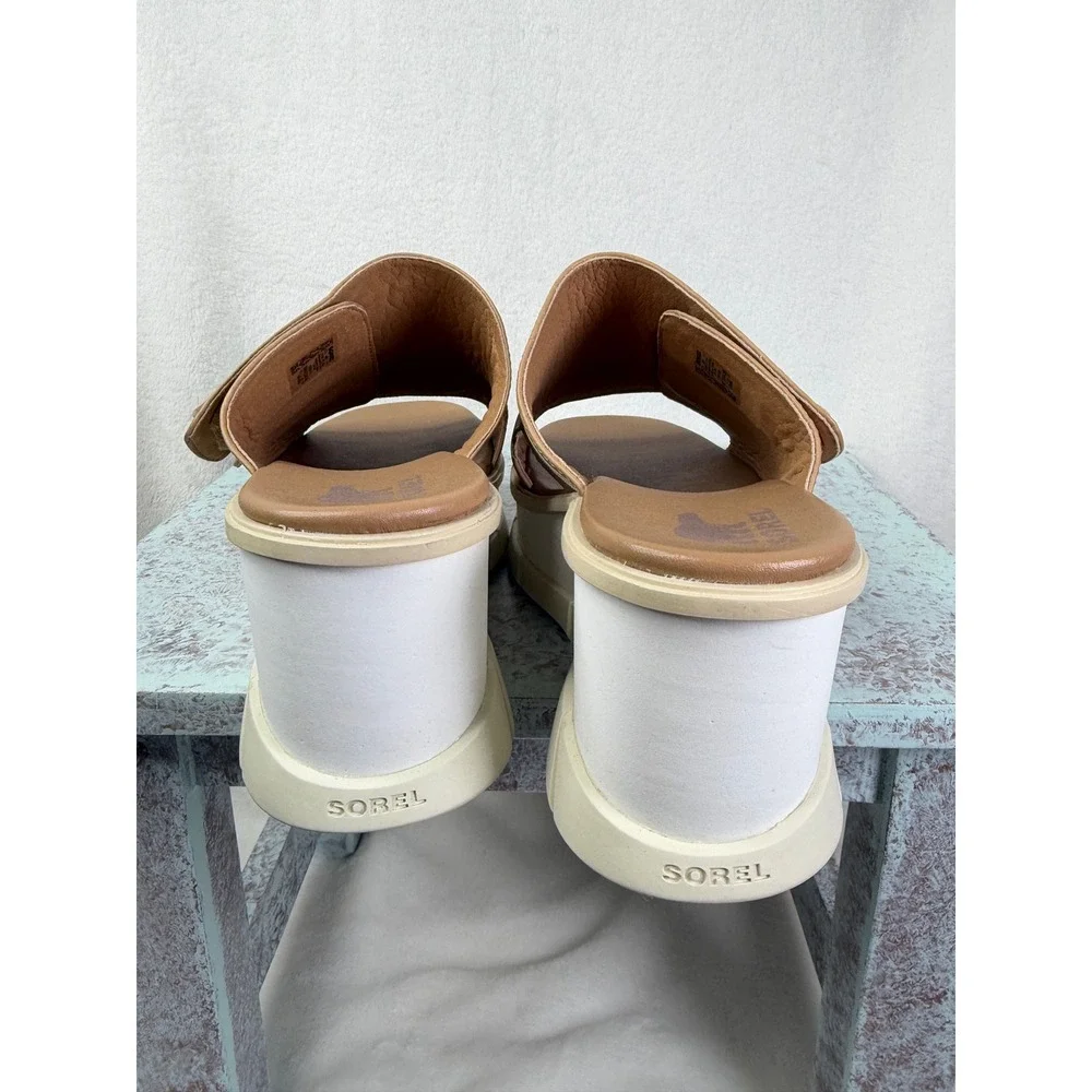 Sorel Womens Joanie III Wedge Slide Sandal Brown / Tan Leather Size 9.5‎